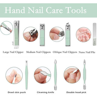 Nail care Set - light blue Leather Travel Case