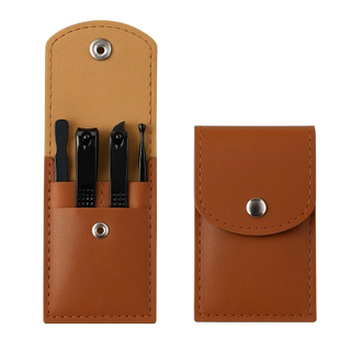 Brown Nail Clipper Set in 1 travel size bag - 4 Pcs