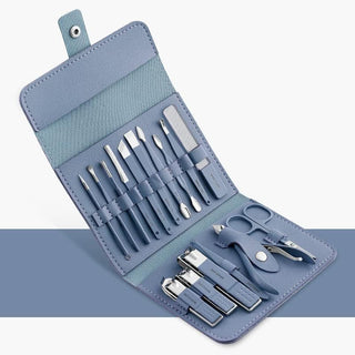 Nail care Set - light blue Leather Travel Case
