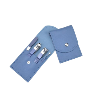 Nail care Set - light blue Leather Travel Case - 4PCs